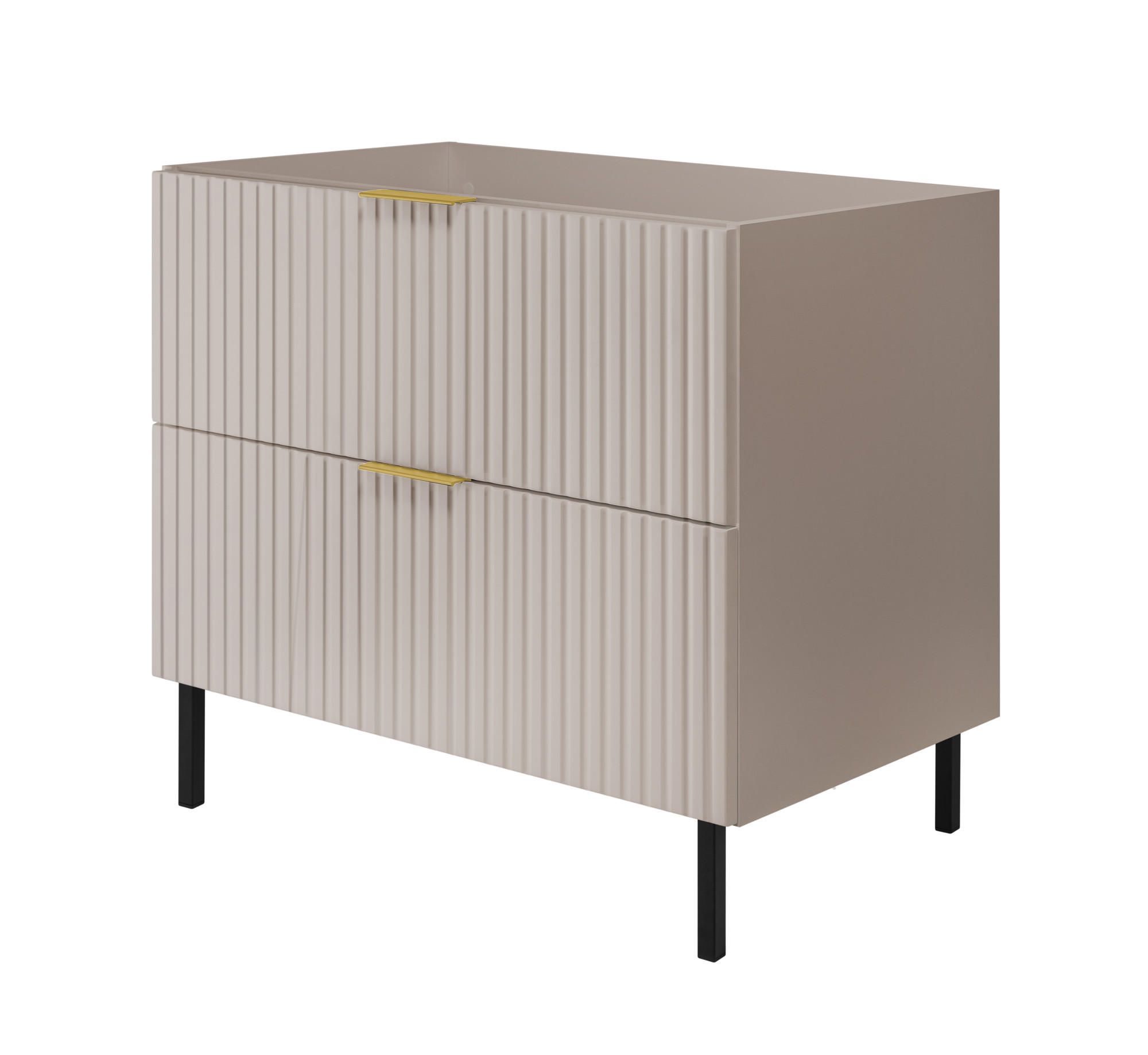 WASCHBECKUNTERSCHRANK, Kaschmir, 80 x 77 x 46 cm, goldener Griff, schwarze Beine, ohne Top - Beige/Goldfarben, Holzwerkstoff (80/77/46cm) - 3XE LIVING