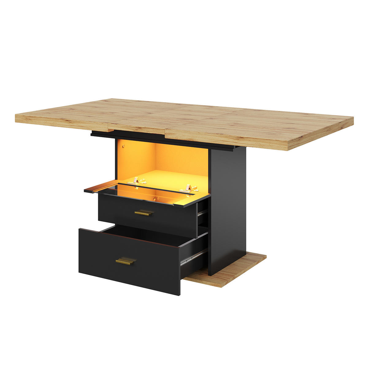 AUSZIEHTISCH Holzoptik/Schwarz 110-140/80/75 cm - Naturfarben, Holz (80/110/75cm) - PANGIVO