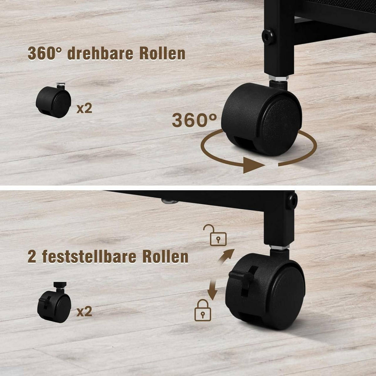 KONSOLENTISCH mit Ladestation,mit Rolle, Vintagebraun - Dunkelbraun/Schwarz, Holzwerkstoff/Textil (40/80/66cm) - Woltu