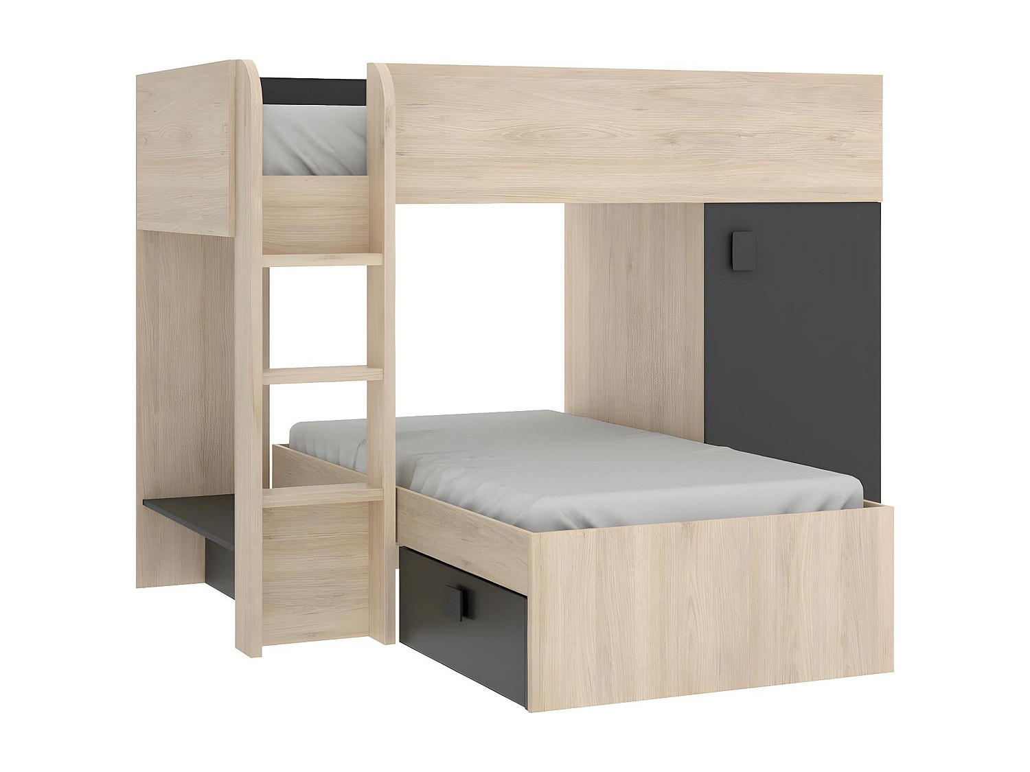 ETAGENBETT - 2 -Sitzer - Holzspan - anthrazitgrau, naturfarben hell - RICARDO - Anthrazit, Holz (111/255cm) - Vente-Unique