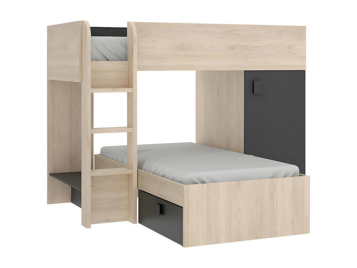 ETAGENBETT - 2 -Sitzer - Holzspan - anthrazitgrau, naturfarben hell - RICARDO - Anthrazit, Holz (111/255cm) - Vente-Unique