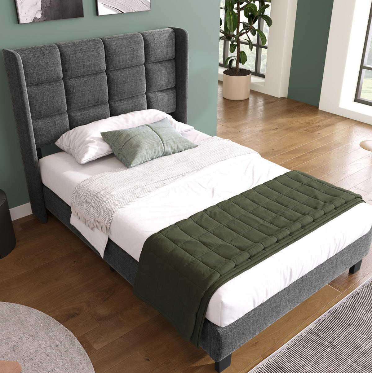 POLSTERBETT 90/200 cm mit gepolstertem Kopfteil und Lattenrost in Grau - Grau, Textil (90/200cm) - BEAOK