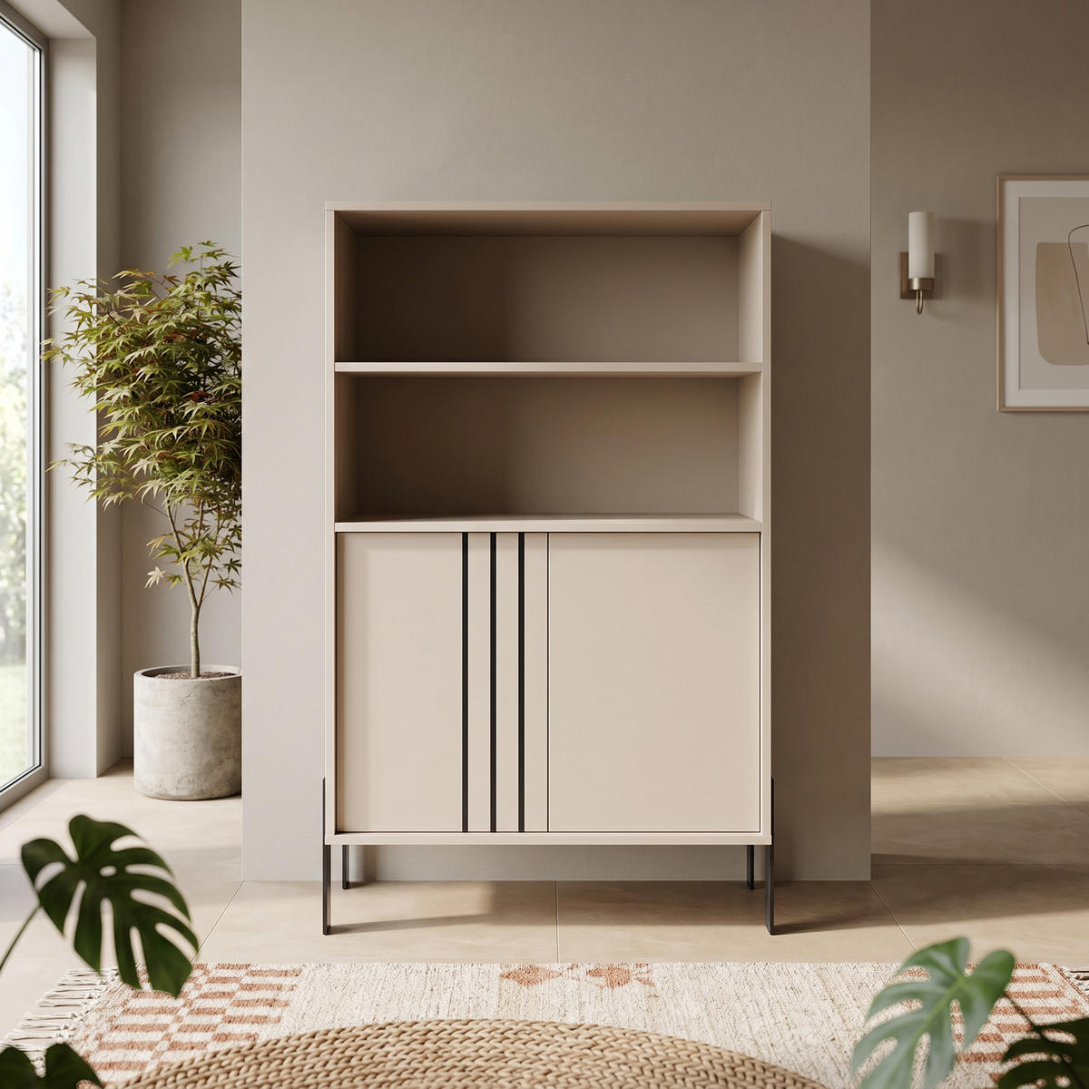 KOMMODE VALOZA 120/87/40cm mit 3 Schubladen 2 Türen Kaschmir - Kaschmir, Holzwerkstoff (120/87/40cm) - MASSENO