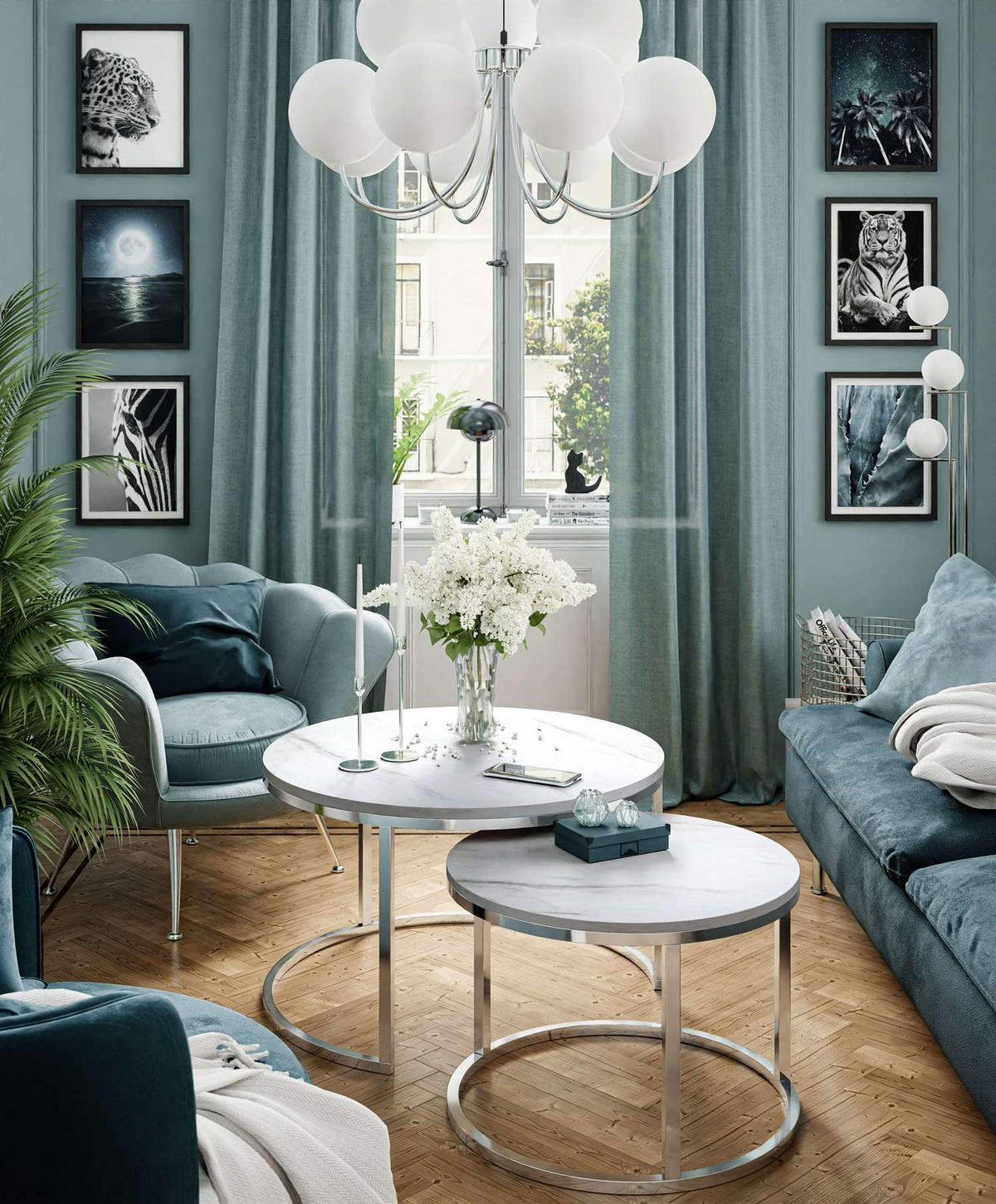 COUCHTISCH 2-in-1 CIRI CHROME LEVANTO - Silberfarben, Holzwerkstoff (70/70/48cm) - Lookway