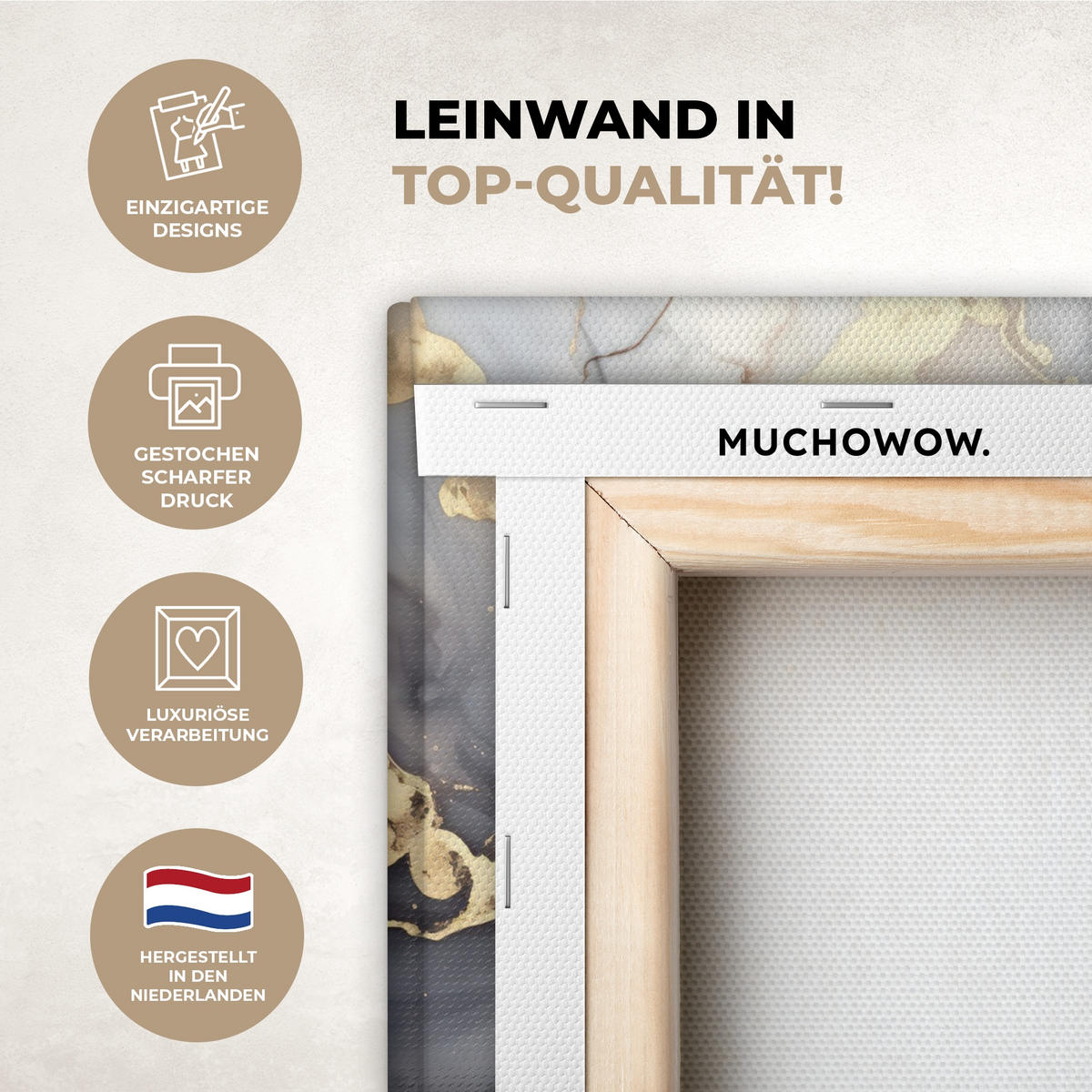 LEINWANDBILD Marmor - Schwarz - Gold - Weiß 20x30 cm - Dunkelgrau, Textil (20/30cm) - MuchoWow