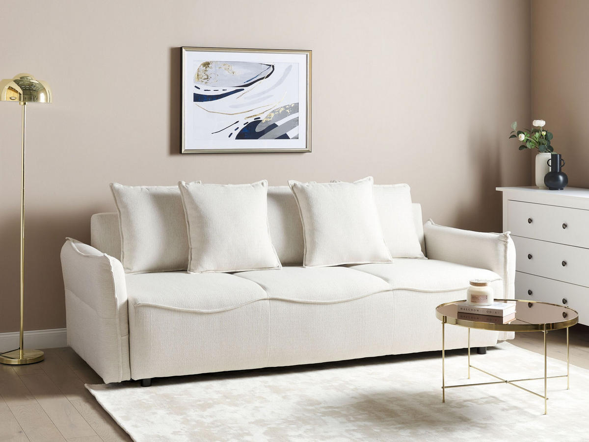 3-SITZER-SCHLAFSOFA cremeweiß mit Stauraum Krama - Schwarz/Weiß, Textil (225/62/93cm) - Beliani