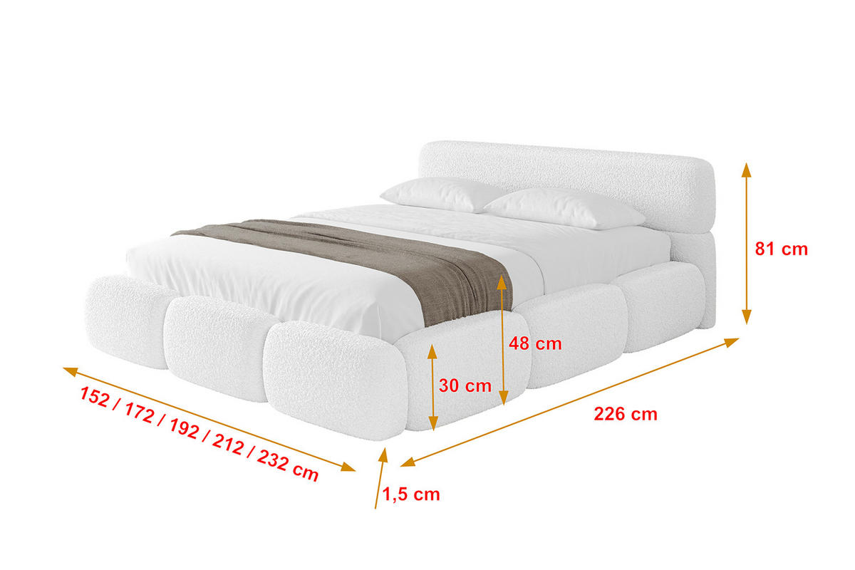 POLSTERBETT mit Bettkasten und Lattenrost, Boxbett ohne Matratze - ELVA-v1 200x200 Weiß - Weiß, Holzwerkstoff/Textil (200/200cm) - ALTDECOR