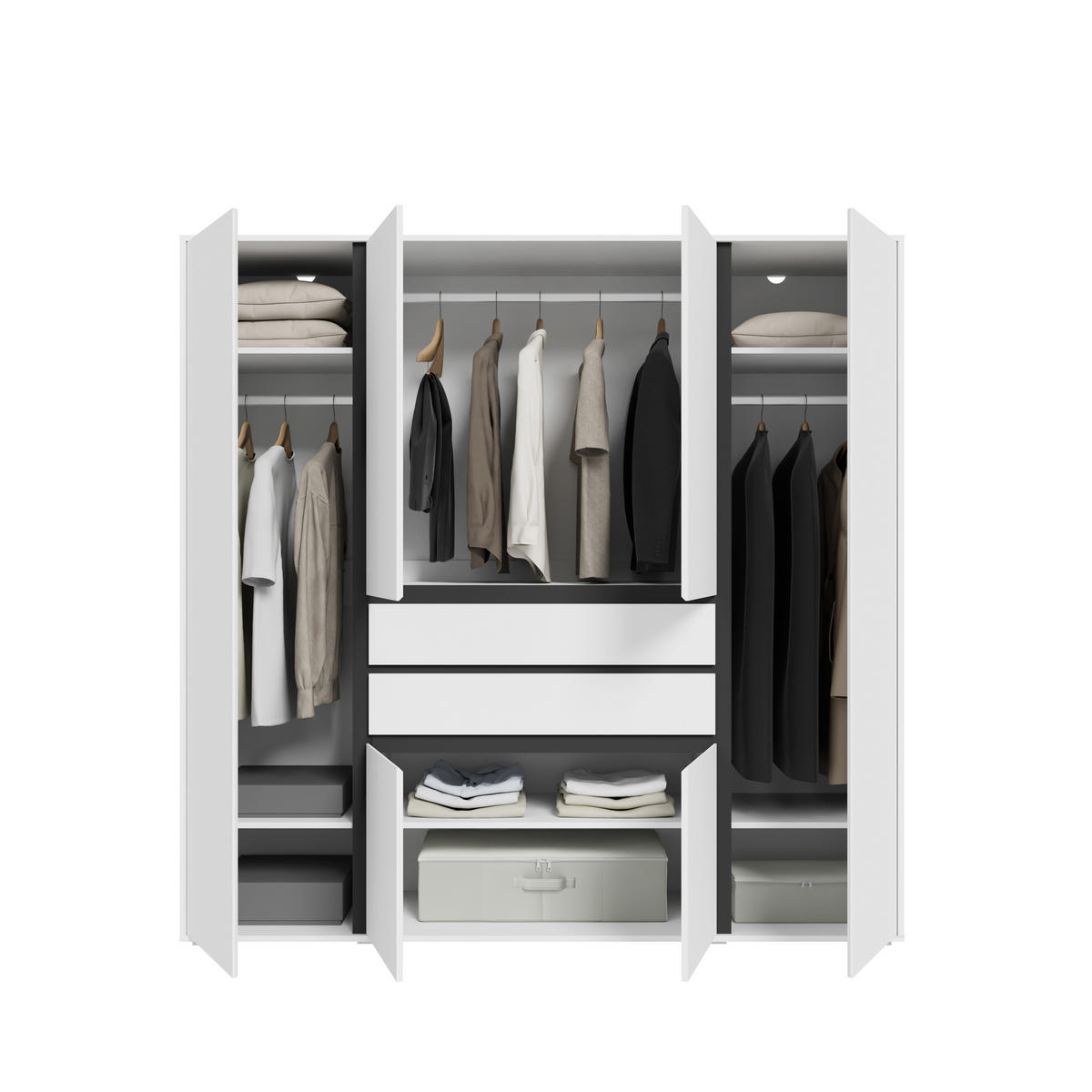 KLEIDERSCHRANK 4-türig FALUN (B/H/T: ca. 197/194/56 cm) in weiß/weiß - Weiß, Holzwerkstoff (197/194/56cm)