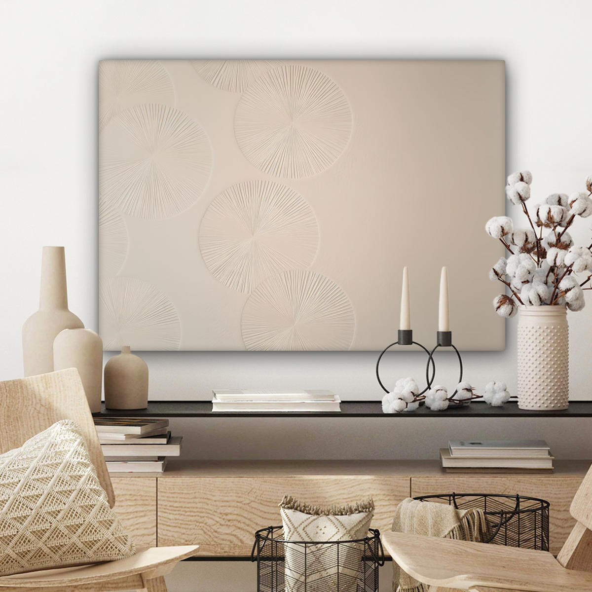 LEINWANDBILD Japandi - Beige - Modern Wandbilder 80x60 cm - Ecru, Textil (80/60cm) - MuchoWow