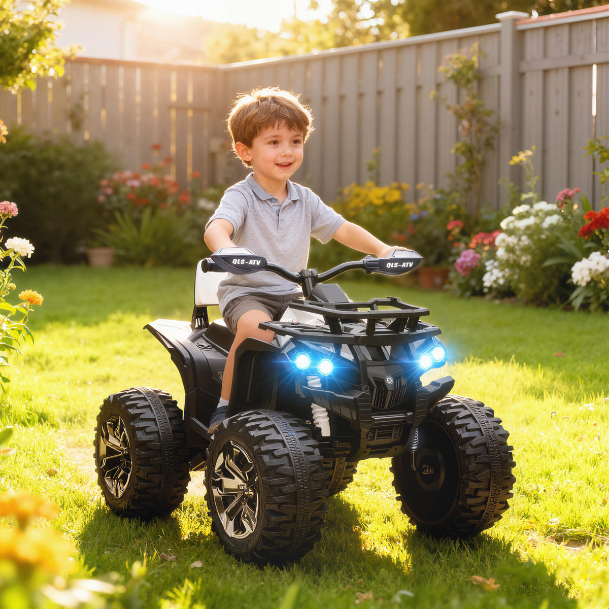ELEKTRO-KINDERQUAD DE-06278 mit LED-Scheinwerfer und USB-Musikplayer Schwarz - Weiß, Kunststoff/Metall (100/65/73cm) - ComfortXL