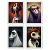POSTER Set mit 4 Neugierig Tier im T Burton Goth Stil A3 Weißer Rahmen - Weiß, Papier (29.7/3cm) - Nacnic