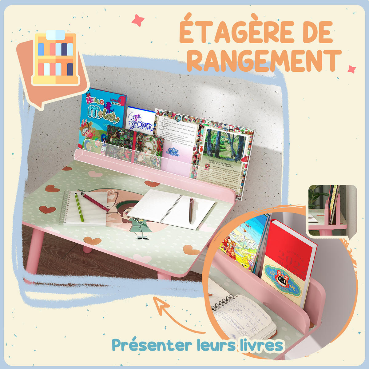 KINDERSITZGRUPPE DE-17522 integrierter Bücherhalter mit Bärenmotiv Rosa - Pink, Holzwerkstoff (48/53.5/60cm) - ComfortXL