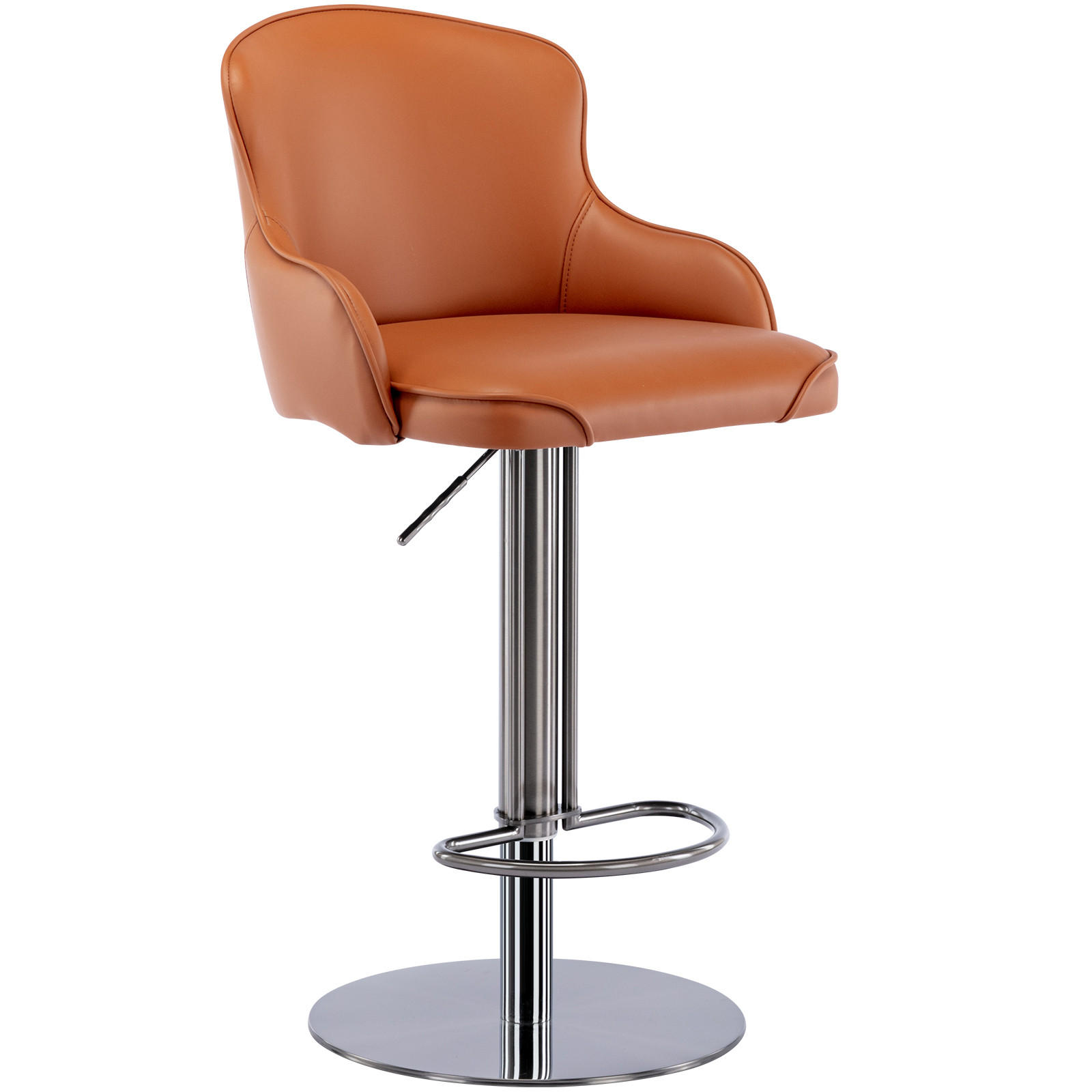 BARHOCKER 1er-Set Braun mit Rückenlehne, 360° drehbar und höhenverstellbar - Braun, Metall (52.5/116/52.5cm) - PANGIVO