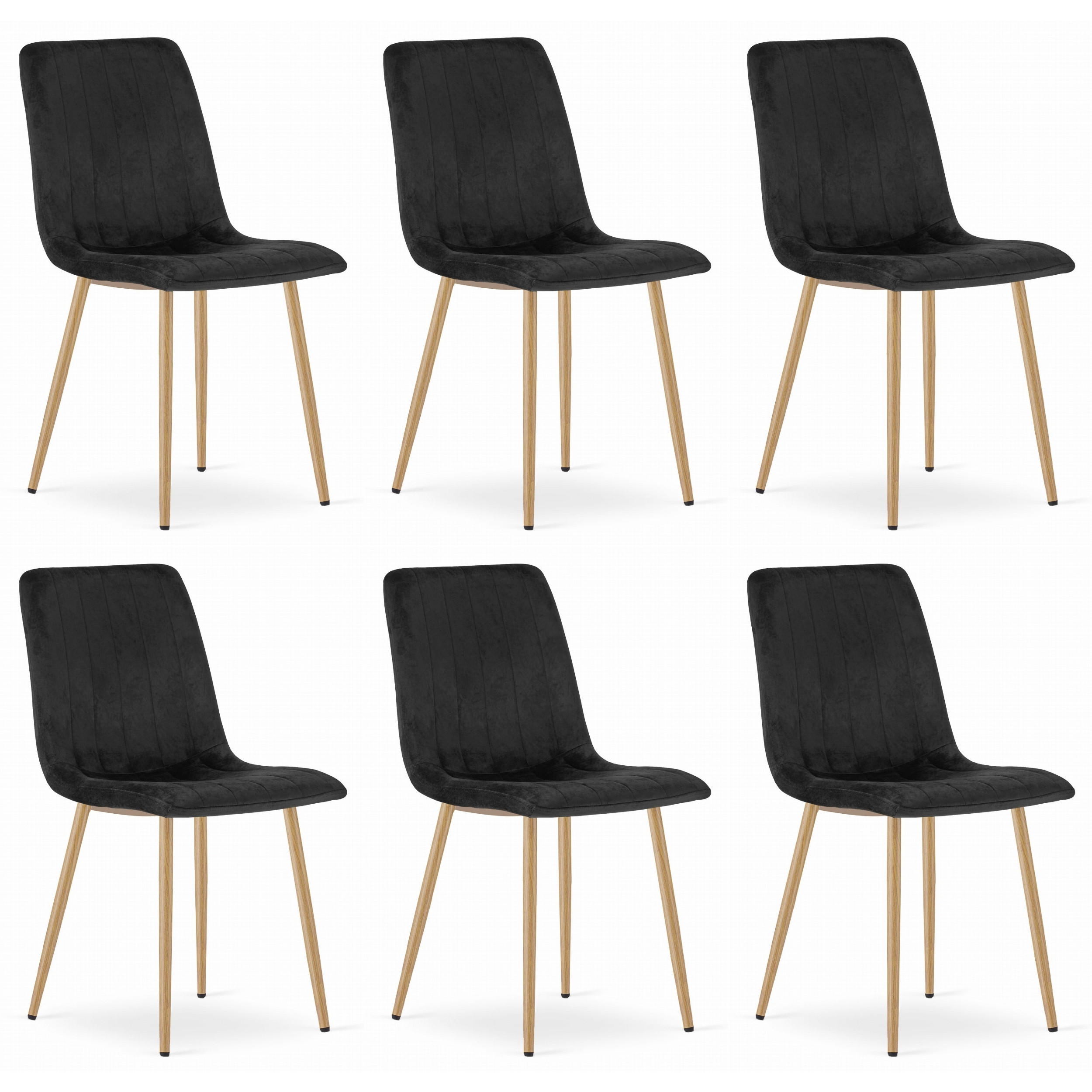 STUHL ORSARA 6-er Set, Schwarz, Metallbeine in Holzfarbe, mit Samtstoff gepolstert - Schwarz, Textil/Metall (43/90/51cm) - Komodee