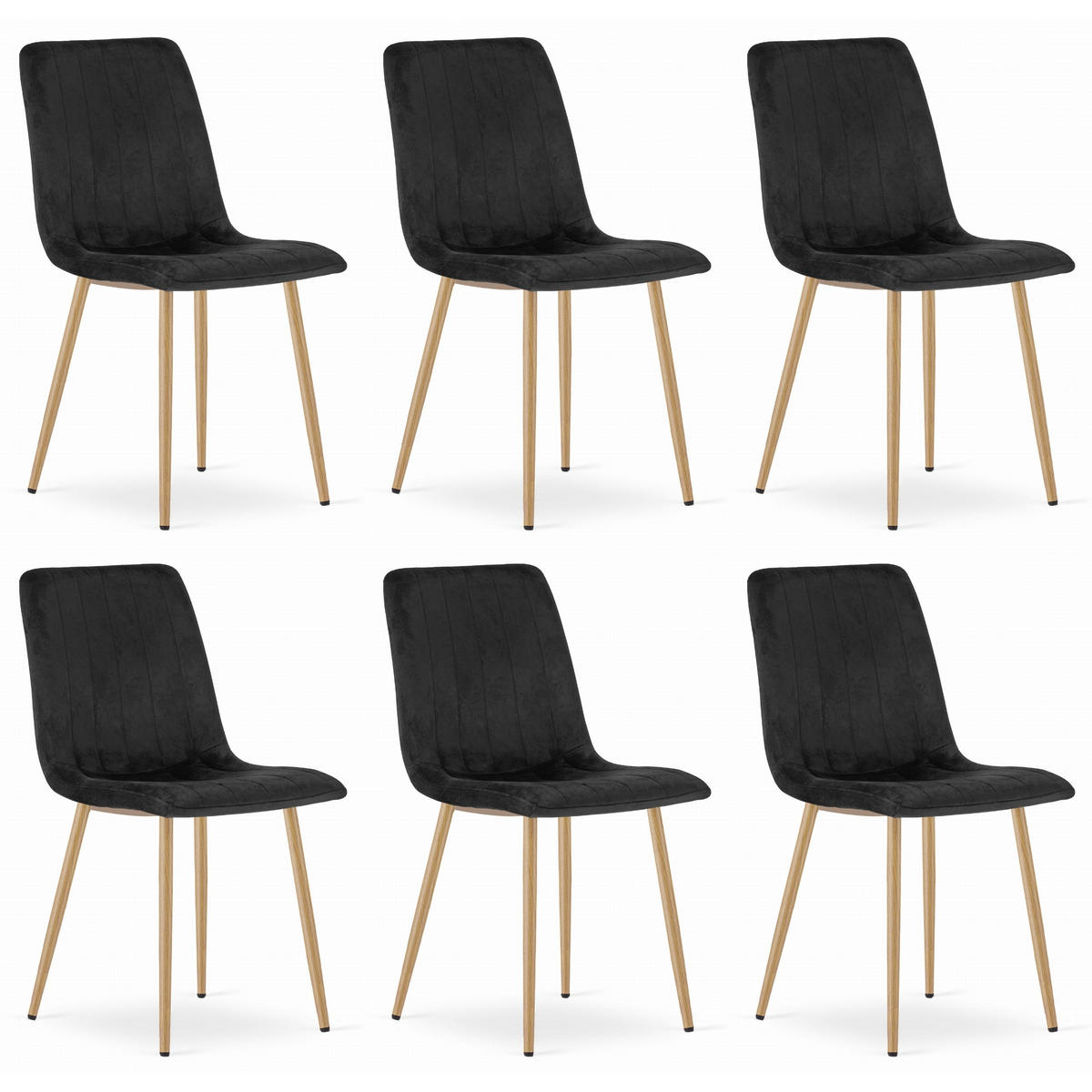 STUHL ORSARA 6-er Set, Schwarz, Metallbeine in Holzfarbe, mit Samtstoff gepolstert - Schwarz, Textil/Metall (43/90/51cm) - Komodee