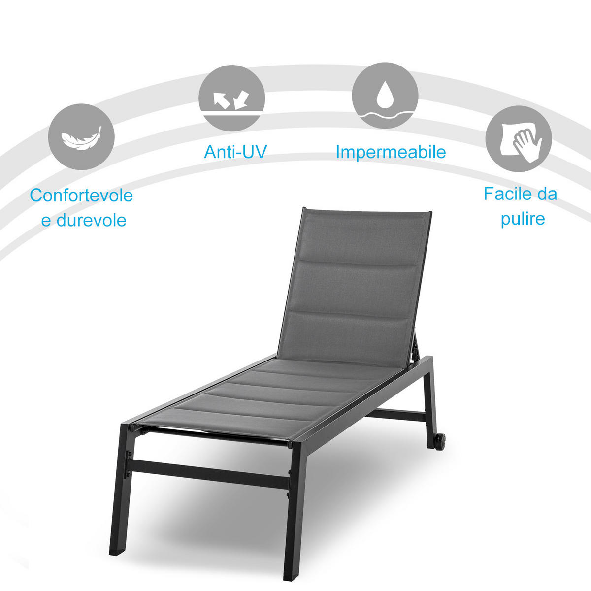 SONNENLIEGE 5-fach verstellbare Gartenliege 168*65*102 cm - Schwarz, Metall (168/102/72cm) - Vallsero