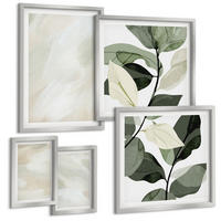 BILDER SET 5er Set - 50x50 cm & 20x30 cm & 40x60 cm Silberner Rahmen - Leuchtende, abstrakte Boho-Farben - Silberfarben, Kunststoff (40/60cm) - TULUP