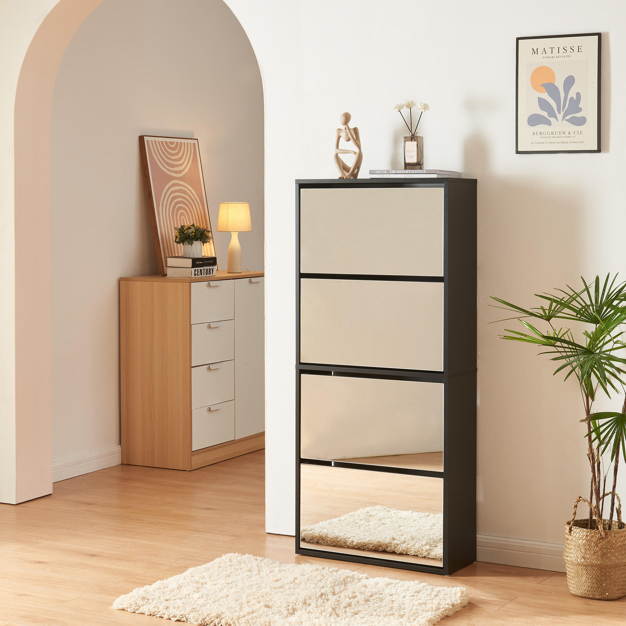 Thumbnail - [en.casa] Schuhkipper, Schwarz, Holzwerkstoff, Rechteckig, 24x134x60 cm, Garderobe, Schuhaufbewahrung, Schuhkipper