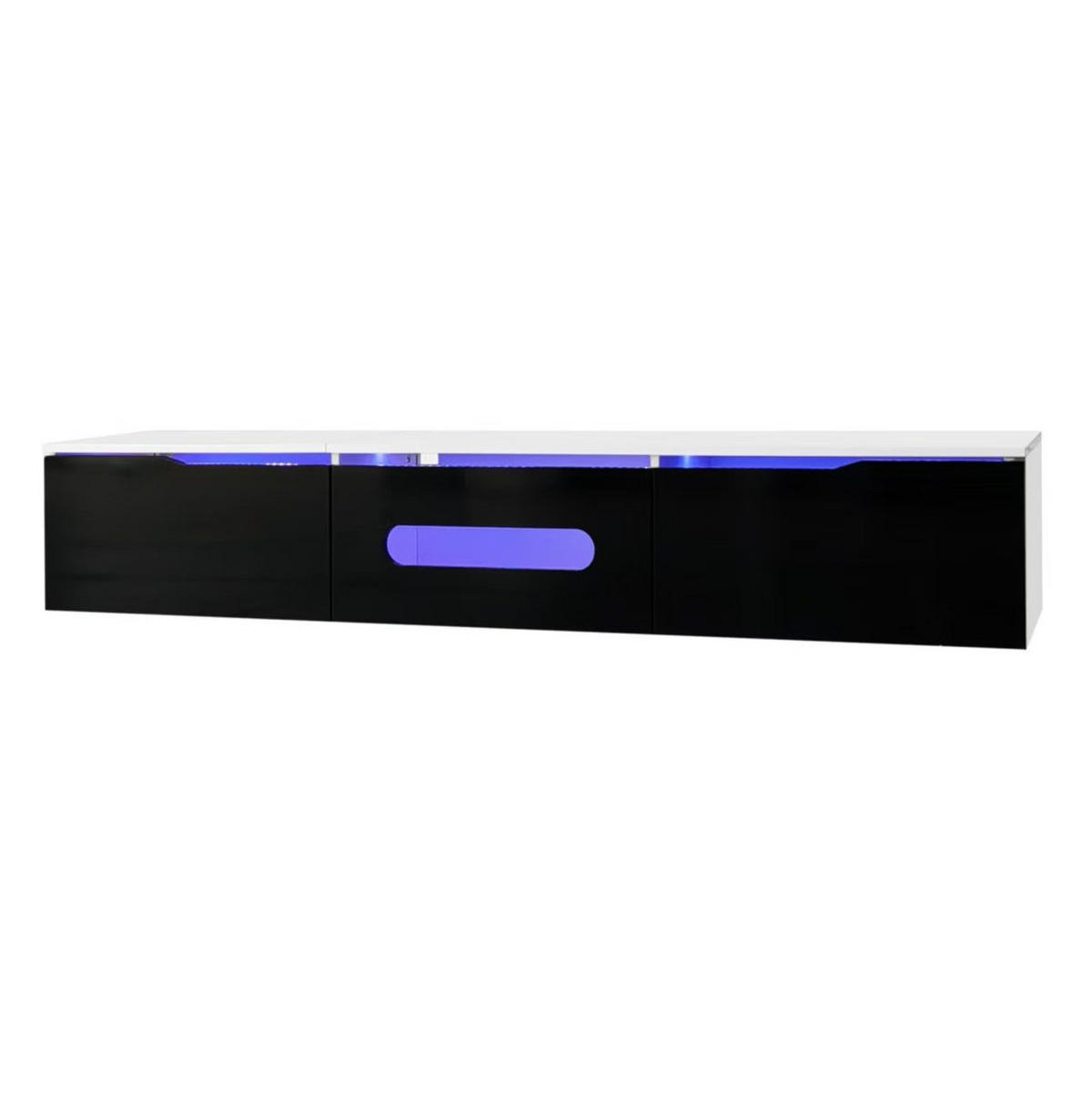 TV ormarić 180/35/30 cm crno-bijeli od MDF-a i iverice s LED rasvjetom i zidnom montažom - crna, drvni materijal (180/30/35cm) - OKWISH