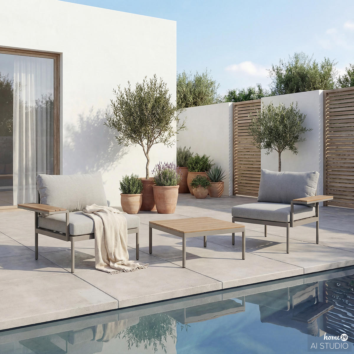 MODULARES LOUNGESET - 3-teilig - Stahl / Olefin - Beige, Kunststoff/Textil - home24