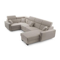 WOHNLANDSCHAFT CASTELLO Beige Plüsch-Stoff mit Schlaffunktion - Beige, Holz (337/97/184cm) - MASSENO