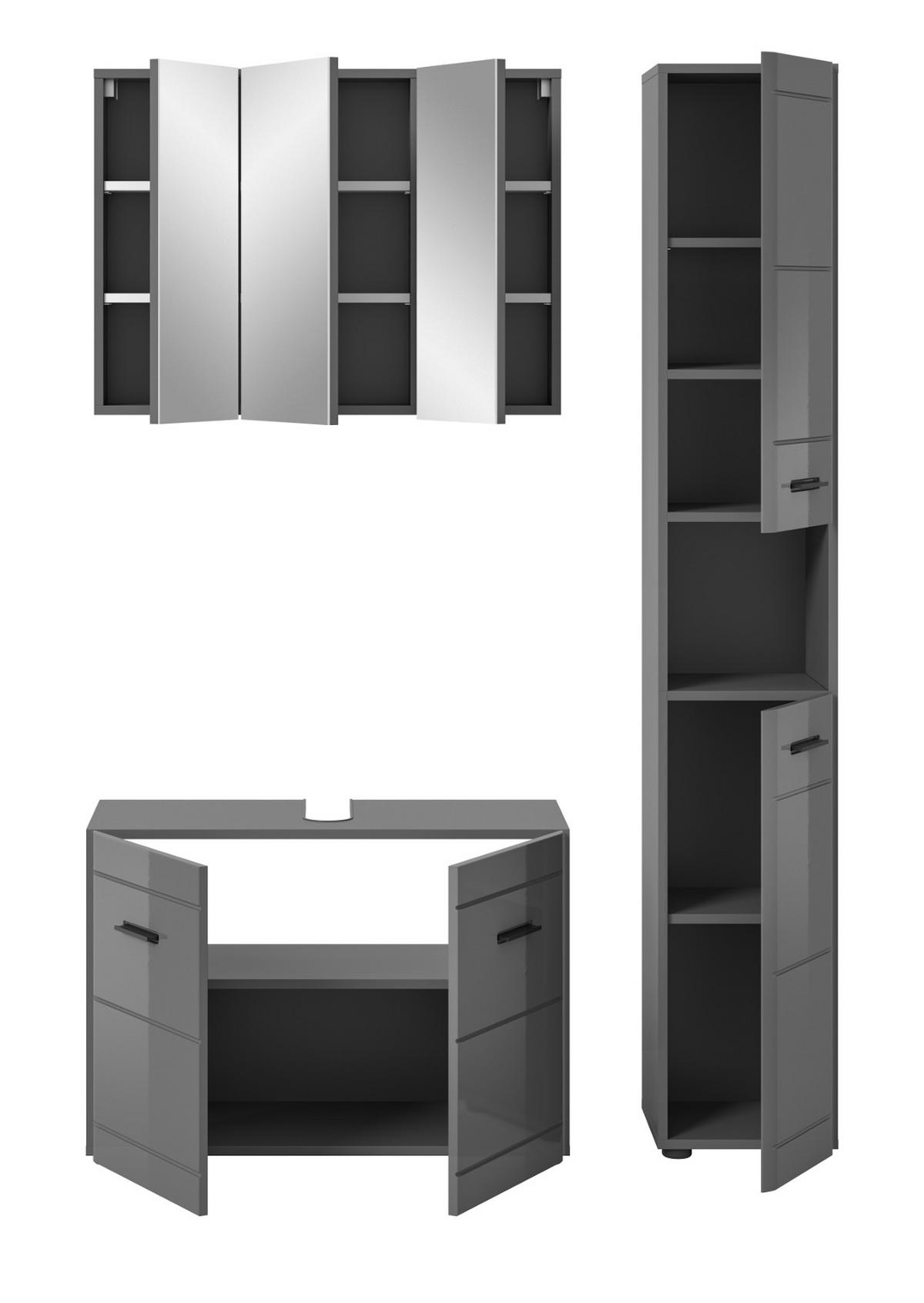 BADMÖBEL-SET grau Hochglanz 125 cm, Komplettset mit Soft-Close - Grau, Glas/Holzwerkstoff (125/190/34cm) - Inn.Furn
