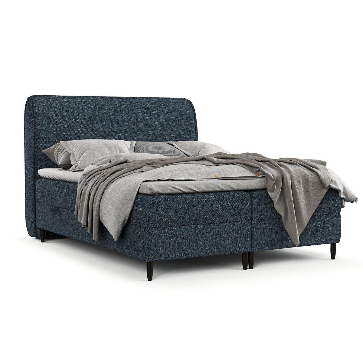 BOXBETT Lunaro 200/200 cm Marineblau im Modesto Stoff - Schwarz/Dunkelblau, Holz/Holzwerkstoff (200/200cm) - AltaBeds