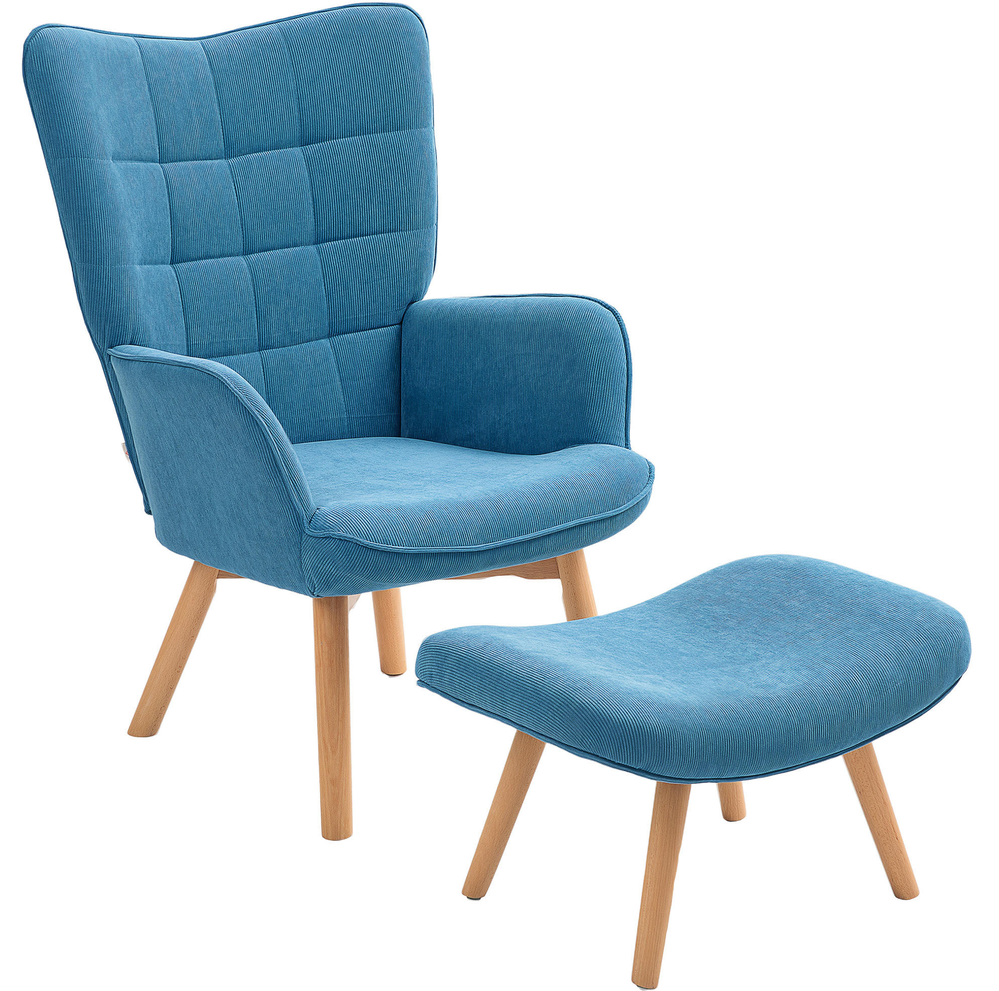 SESSEL-SET 72/80/101 cm in Blau mit Hocker und Cord-Optik - Blau, Textil (72/101/80cm) - BEAOK