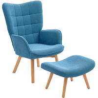 SESSEL-SET 72/80/101 cm in Blau mit Hocker und Cord-Optik - Blau, Textil (72/101/80cm) - BEAOK
