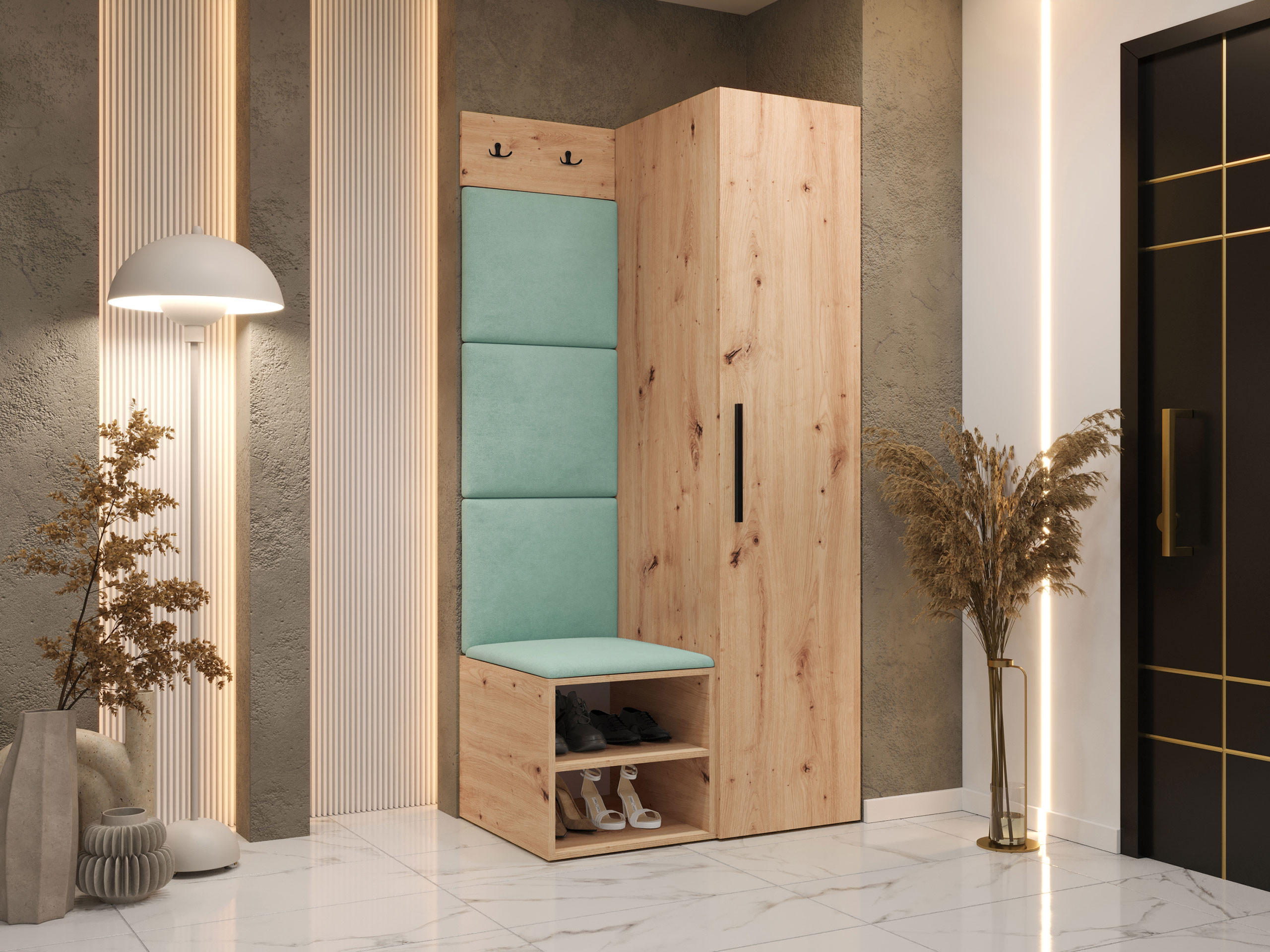 GARDEROBEN-SET Medi III - Schwarz/Eiche Artisan, Holzwerkstoff/Kunststoff (40/191/50cm) - MIRJAN24