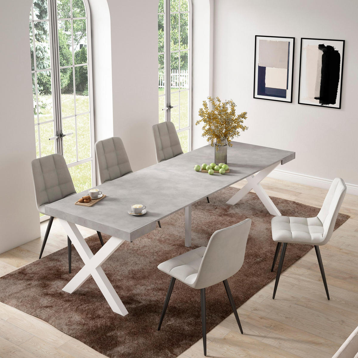 KONSOLENTISCH ausziehbar 58 bis 262cm, für 12 Gäste, zementgrau, 90/58/73cm - Grau, Holzwerkstoff (90/262/73cm) - Skraut Home