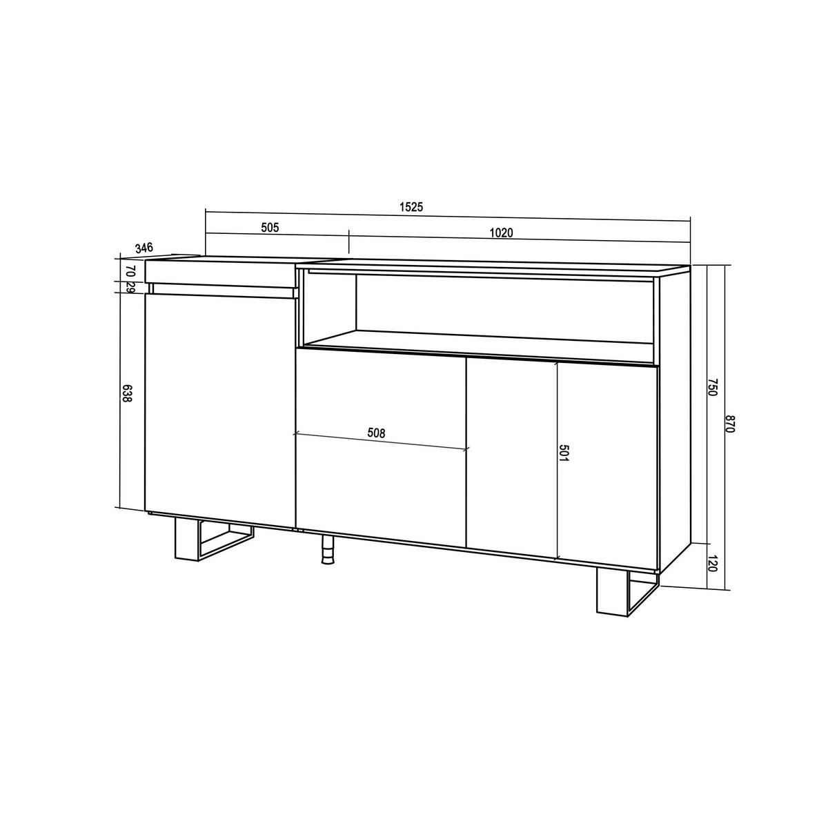 SIDEBOARD schwarz, 150/35/87cm - Schwarz, Holzwerkstoff (150/87/35cm) - Skraut Home