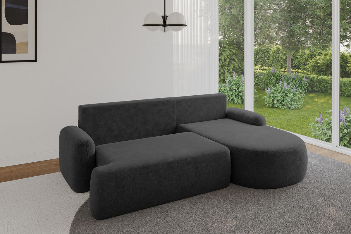 ECKSOFA mit Schlaffunktion und Bettkasten LIRA-L - 264x172x89 Grafitgrau - Graphitfarben, Holzwerkstoff/Textil (172/264cm) - ALTDECOR