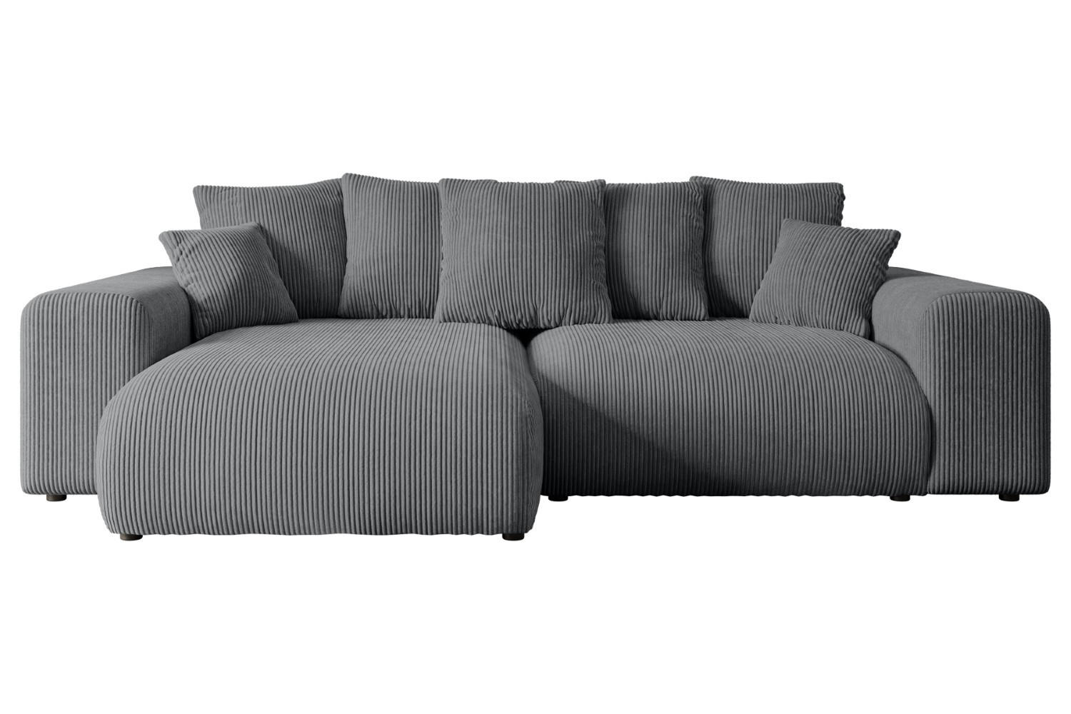 ECKSOFA mit Schlaffunktion und Bettkasten ESKAR-L 256x165x84cm Grau Cord - Dunkelgrau/Schwarz, Holzwerkstoff/Kunststoff (256/165cm) - ALTDECOR