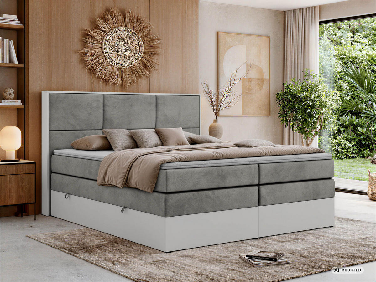 POSTEL BOXSPRING DELVIT KING 160/200 - Světle šedá Samet - Topper Visco - H4 - černá/světle šedá, textil/plast (160/200cm) - MKS
