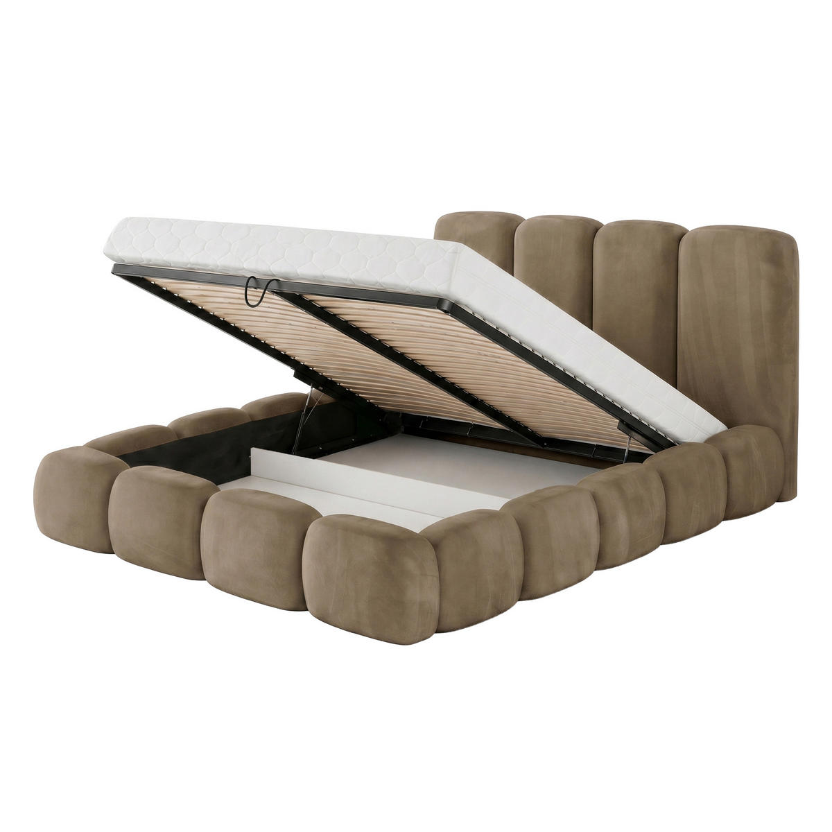POLSTERBETT SUENO MAXI 200x200 cm in Braun, gepolstertes Kopfteil, Metalllattenrost, Bettkasten, Velour-Stoff - Naturfarben/Braun, Holz/Textil (200/200cm) - Muffo