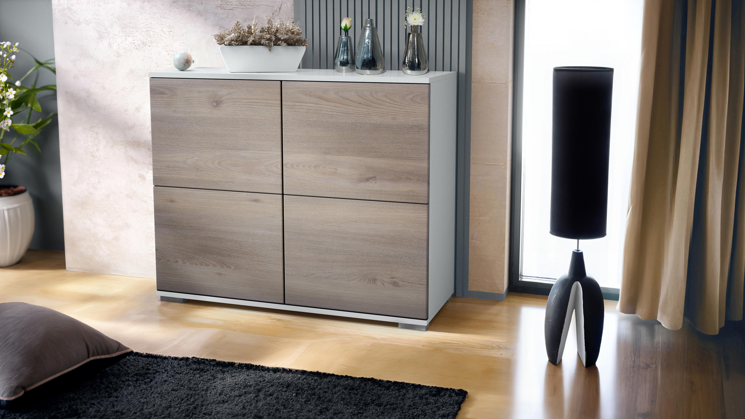 KOMMODE Rova Eiche Nordic - Silbereichenfarben, Holzwerkstoff (92.5/75.5/35cm) - Vladon