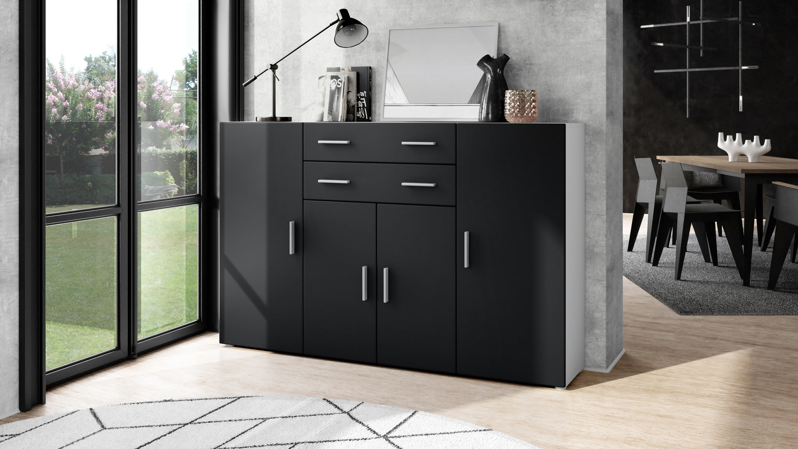 HIGHBOARD Aron Fronten in Schwarz matt - Schwarz, Holzwerkstoff (166.5/106.5/35cm) - Vladon
