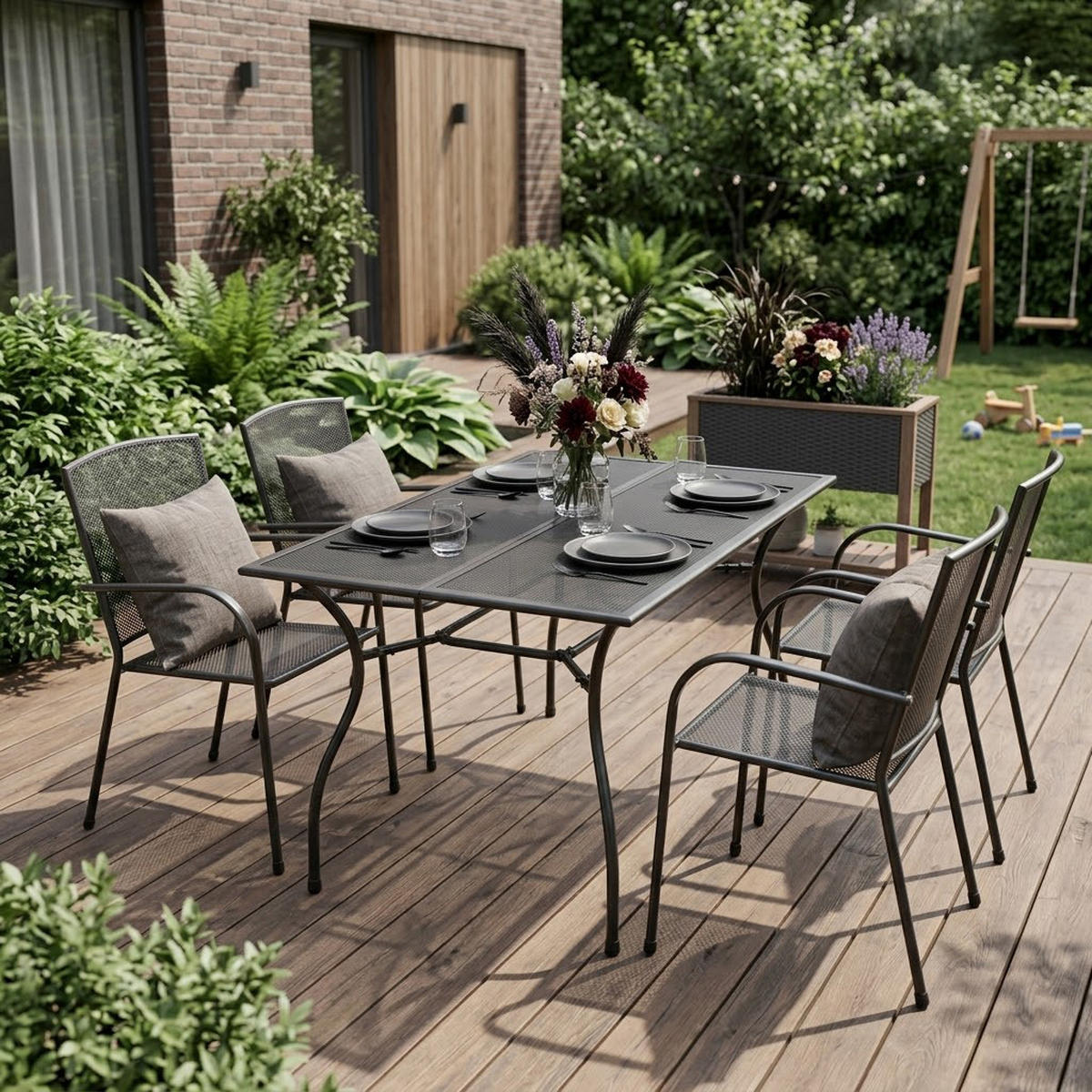 GARTENESSGRUPPE Glasgow - GARTEN-GARNITUR für 4 Personen - Gartenmöbel Set 5-teilig - Streckmetall anthrazit - Grau, Metall - TPFGarden