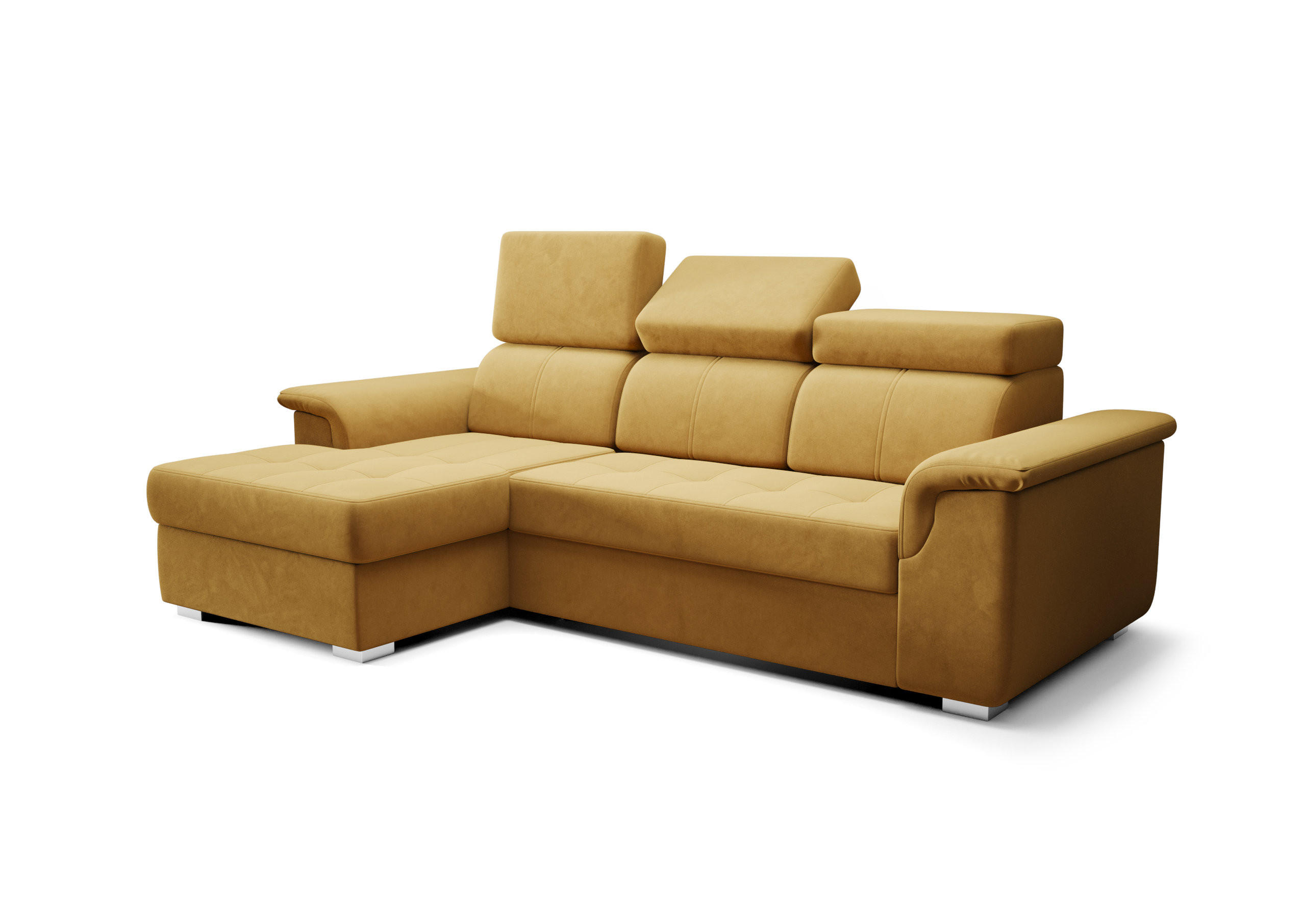 ECKSOFA KONGO RBN06, Eckcouch in L-Form mit Schlaffunktion, Farbe: Gelb, Velourstoff, Ottomane Links - Gelb, Textil (247/165cm) - O-Sofa