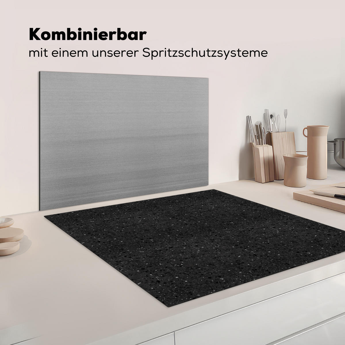 HERDABDECKPLATTE Granit - Schwarz - Grau Induktionsmatte 78x78 cm - Anthrazit, Kunststoff (78/78/0.2cm) - MuchoWow