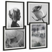 BILDER SET 4er Set - 50x50 cm & 40x60 cm Schwarzer Rahmen - Waldnebelporträt einer Frau - Schwarz, Kunststoff (50/50cm) - TULUP