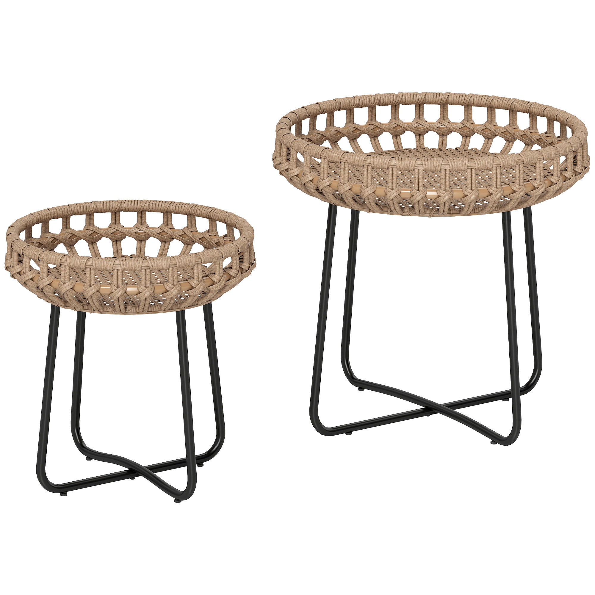 BEISTELLTISCHE DE-06650 2er Set, rund, mit X-Beine, verstellbare Fußpads Braun - Braun, Kunststoff/Metall (56/56/55cm) - ComfortXL