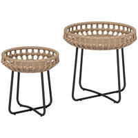 BEISTELLTISCHE DE-06650 2er Set, rund, mit X-Beine, verstellbare Fußpads Braun - Braun, Kunststoff/Metall (56/56/55cm) - ComfortXL