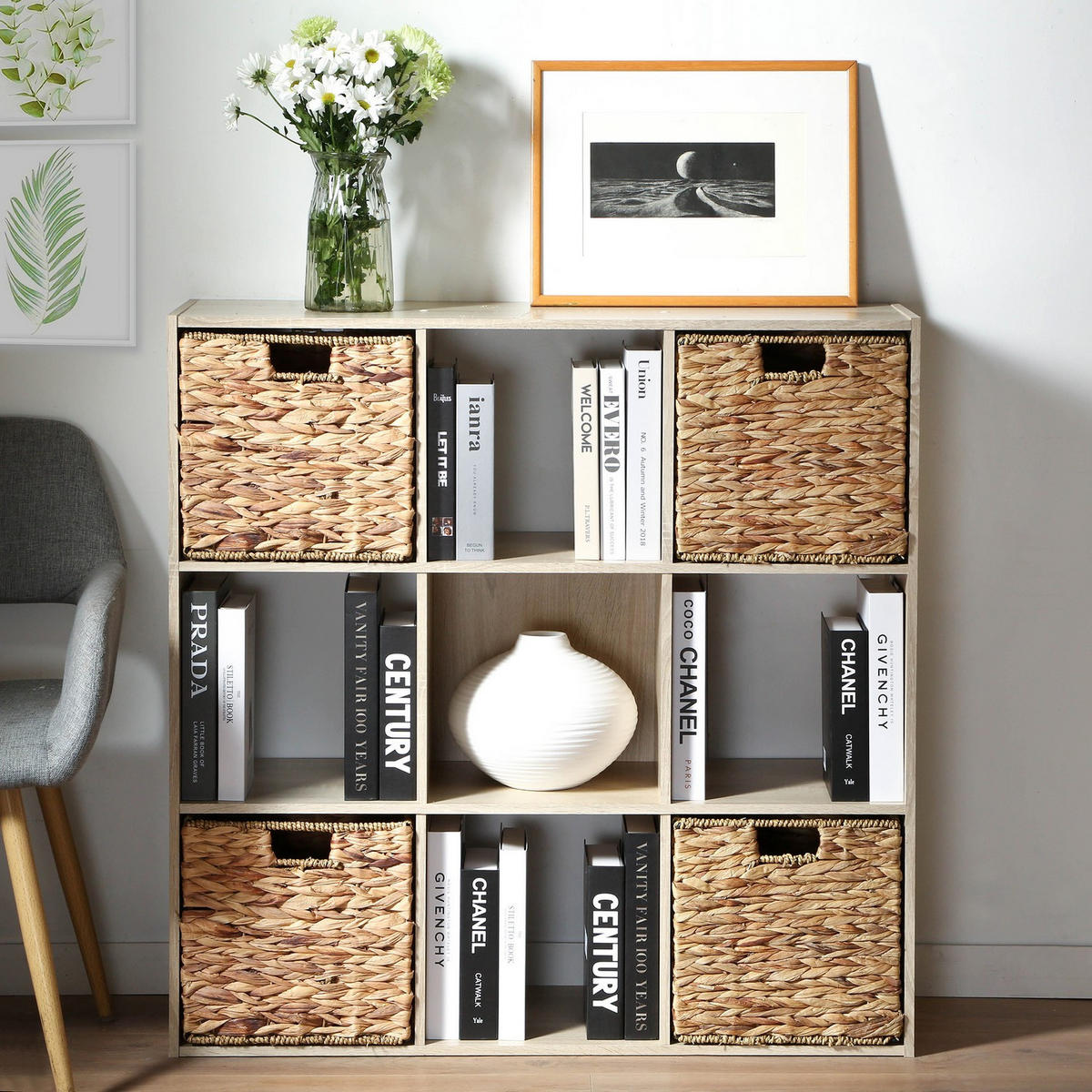 REGAL mit 9 Fächern - Eschefarben, Holzwerkstoff (29.5/92.5/92.5cm) - Calicosy