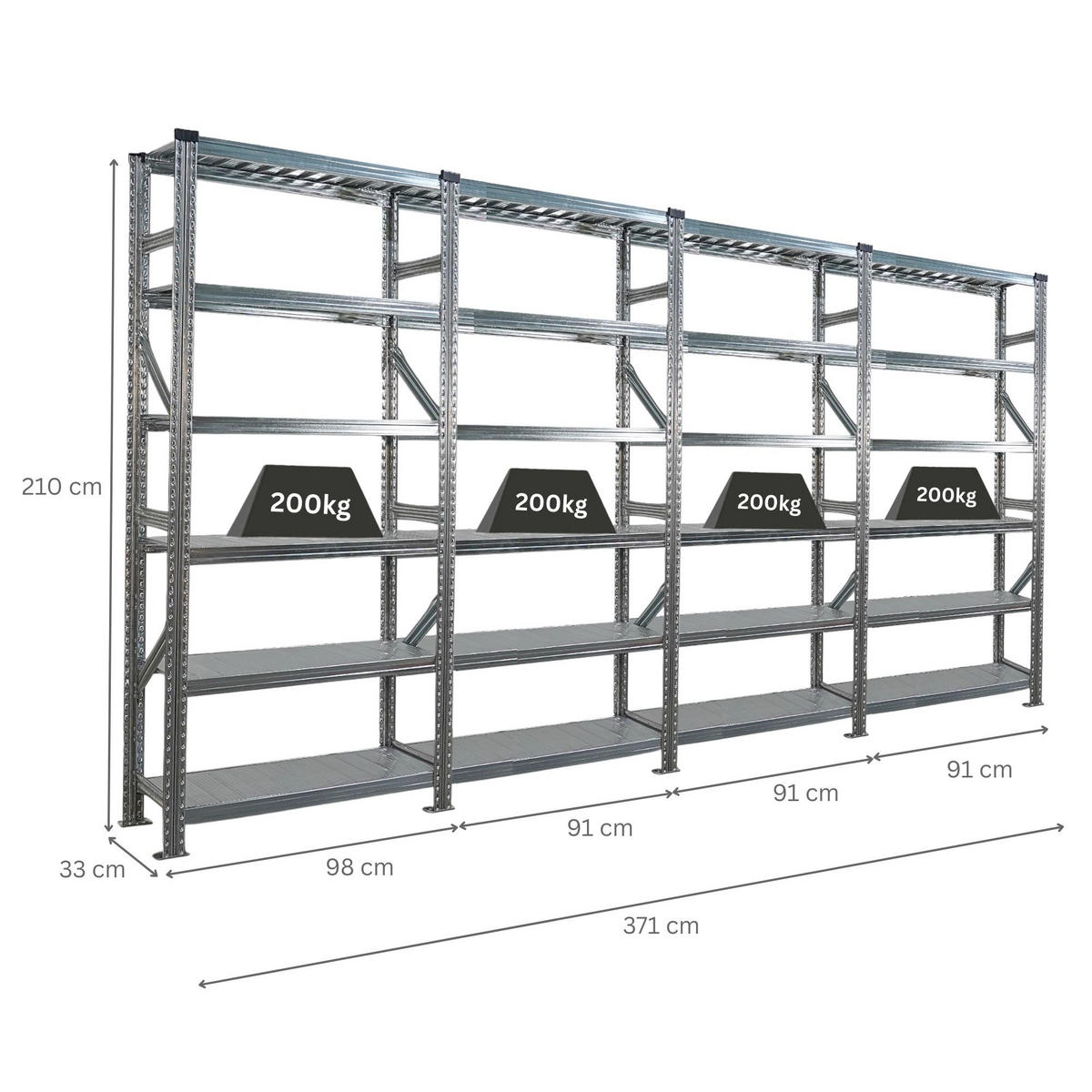 FACHBODENREGAL Proximo Stecksystem 210x360x32cm 6 Ebenen Beidseitig nutzbar Verzinkt - Silberfarben, Metall (360/210/32cm) - PROREGAL