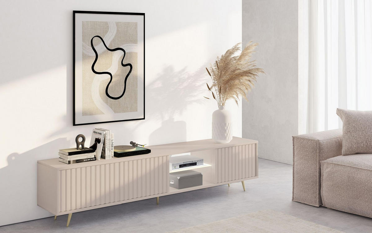 TV-LOWBOARD Bello Greige 175 cm - Taupe/Goldfarben, Holzwerkstoff/Metall (175/43.5/31.3cm) - Selsey