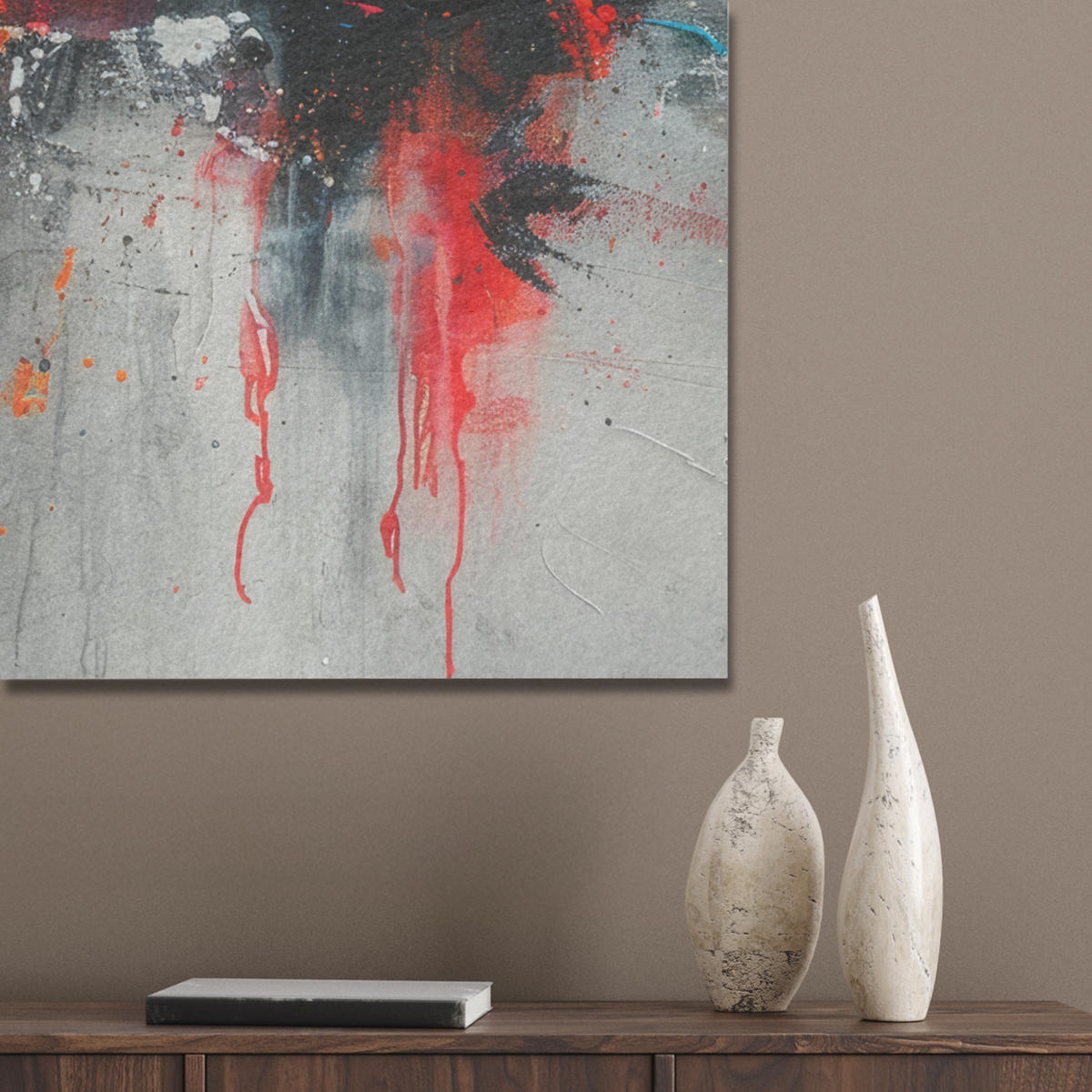 AKUSTIKPANEEL Moderne Kunst - Orange - Grau - Abstrakt 60x80 cm - Hellgrau, Textil (60/0.9/80cm) - MuchoWow