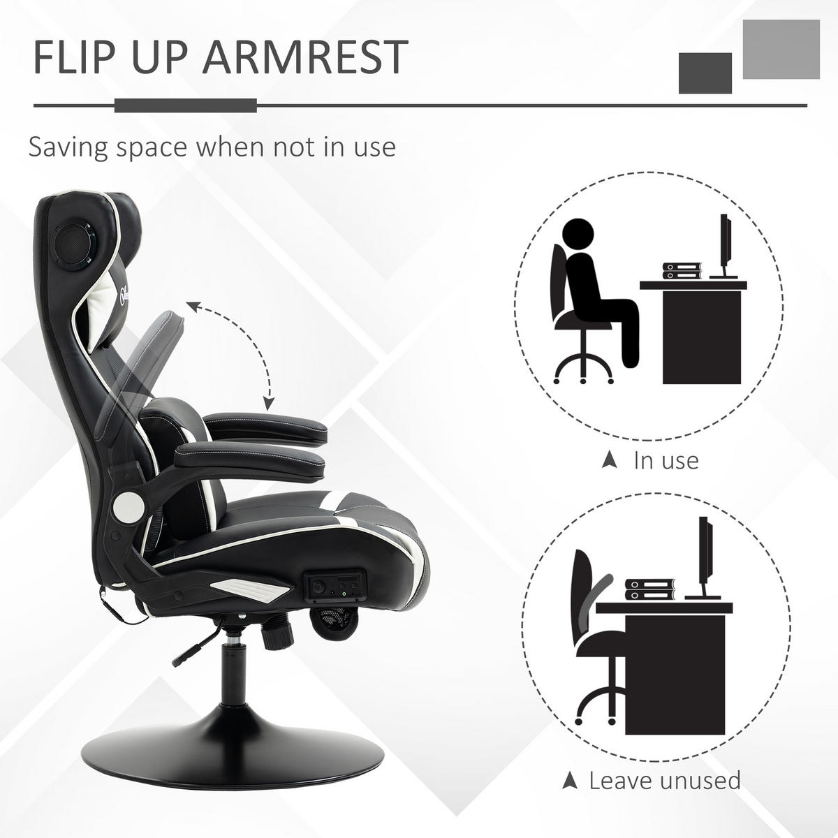 GAMINGSESSEL mit Wippfunktion Gaming Stuhl mit Lautsprecher Bürostuhl PU - Schwarz/Weiß, Leder (73/118/69cm) - Vinsetto
