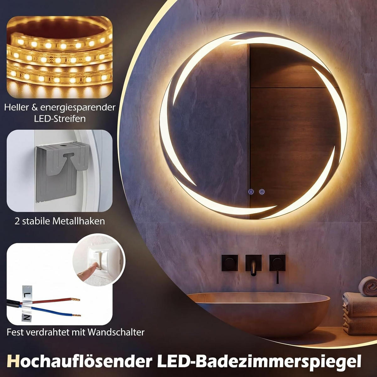 BADSPIEGEL mit Beleuchtung silber - Silberfarben, Glas (60/60/3cm) - COSTWAY